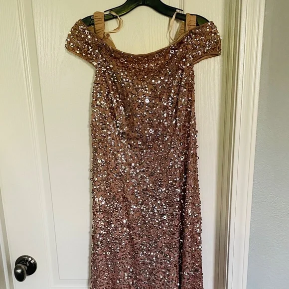 adrianna papell rose gold sequin dress Adrianna Papell